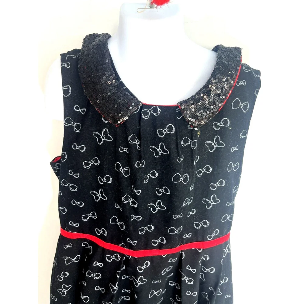 DISNEY STORE Minnie Rocks the Dots Girls Black‎ Bow Dress Sz 11/12 Sequin Collar